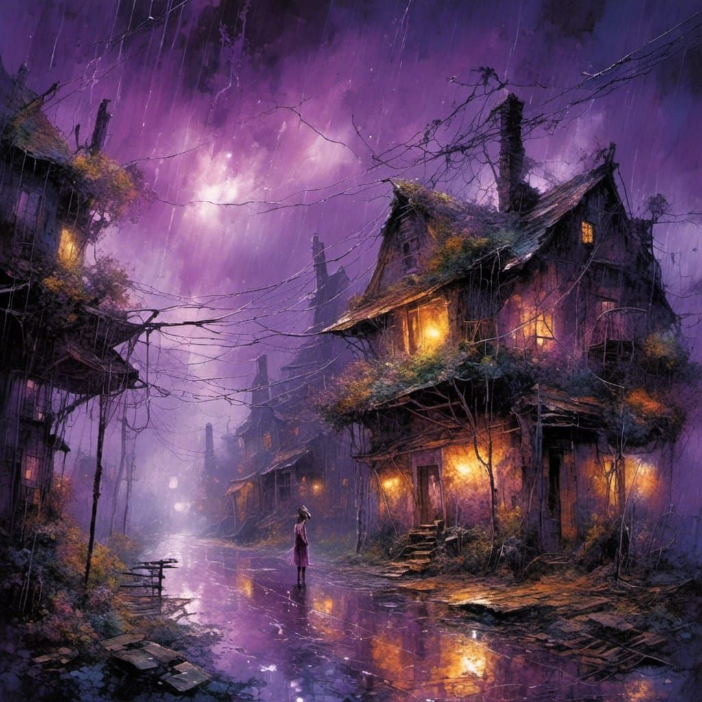Post-Apocalyptic Purple Wonderland in the Rain