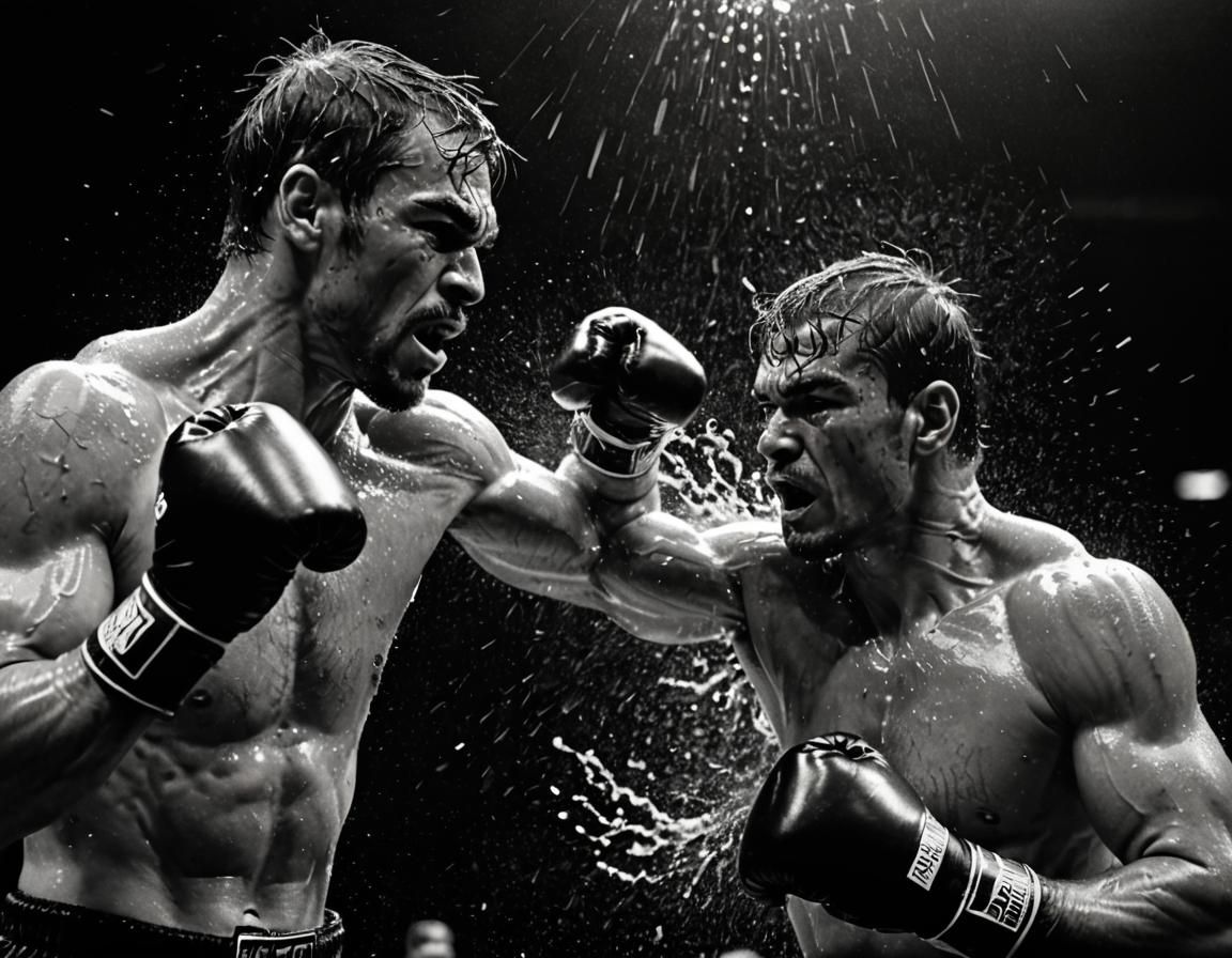 High-Contrast Boxing Knockout in Black and White