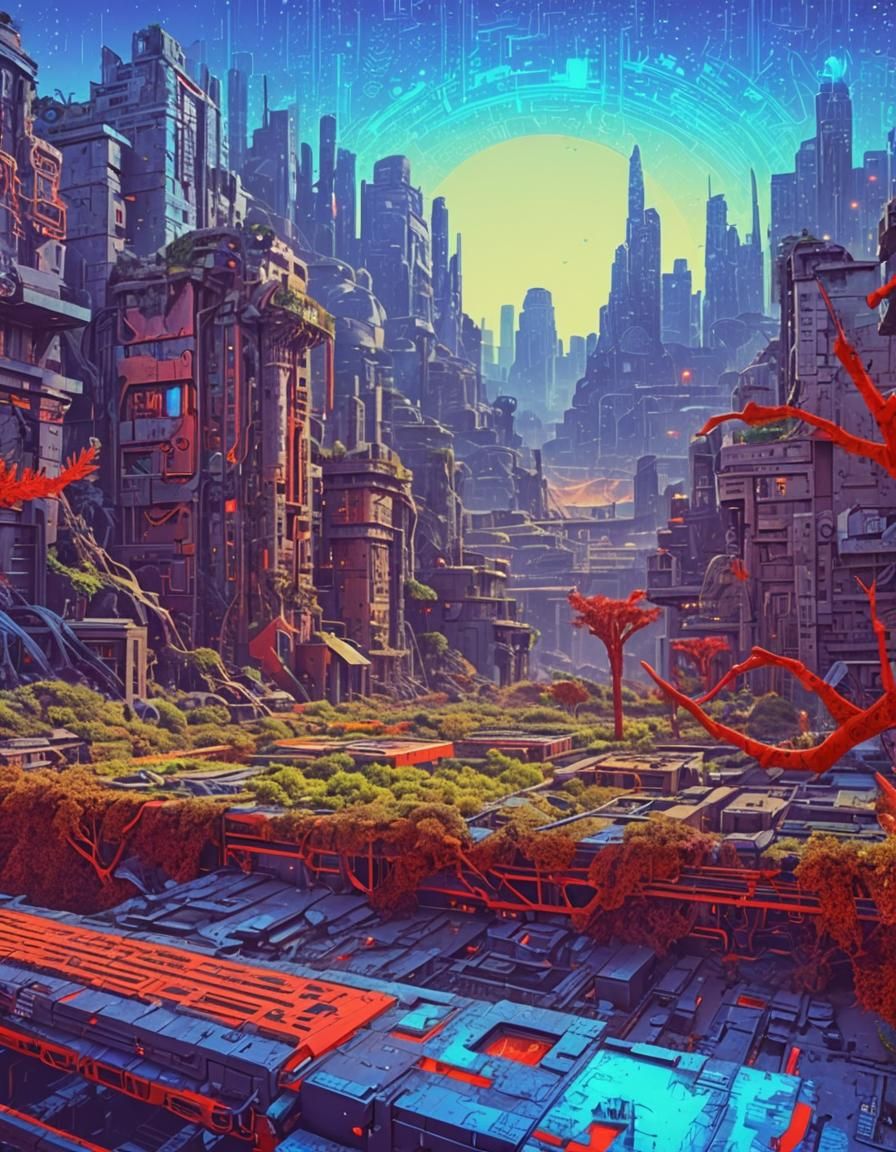 Vibrant Post-Apocalyptic Metropolis Transformed by Nature in...