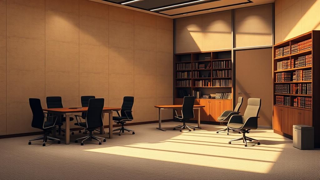 Modern Meeting Room with Bookshelf, Fantasy Concept Art