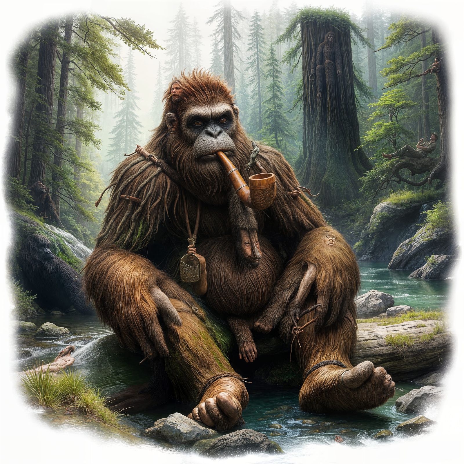 Big Foot Relaxing in Lush Fantasy Forest