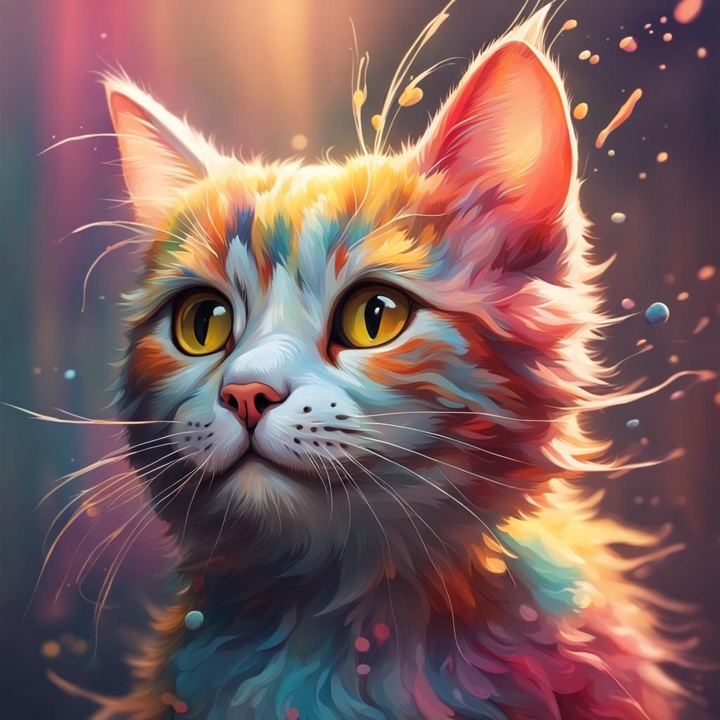 Hyperrealistic Cute Cat in Colorful Splash Art