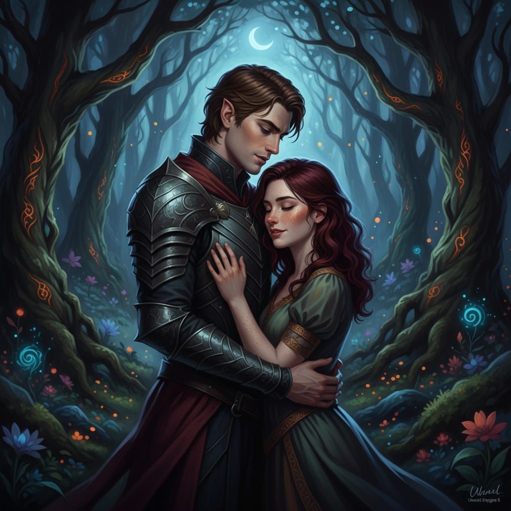 Vampire Couple in Dark Forest, Fantasy Concept Art