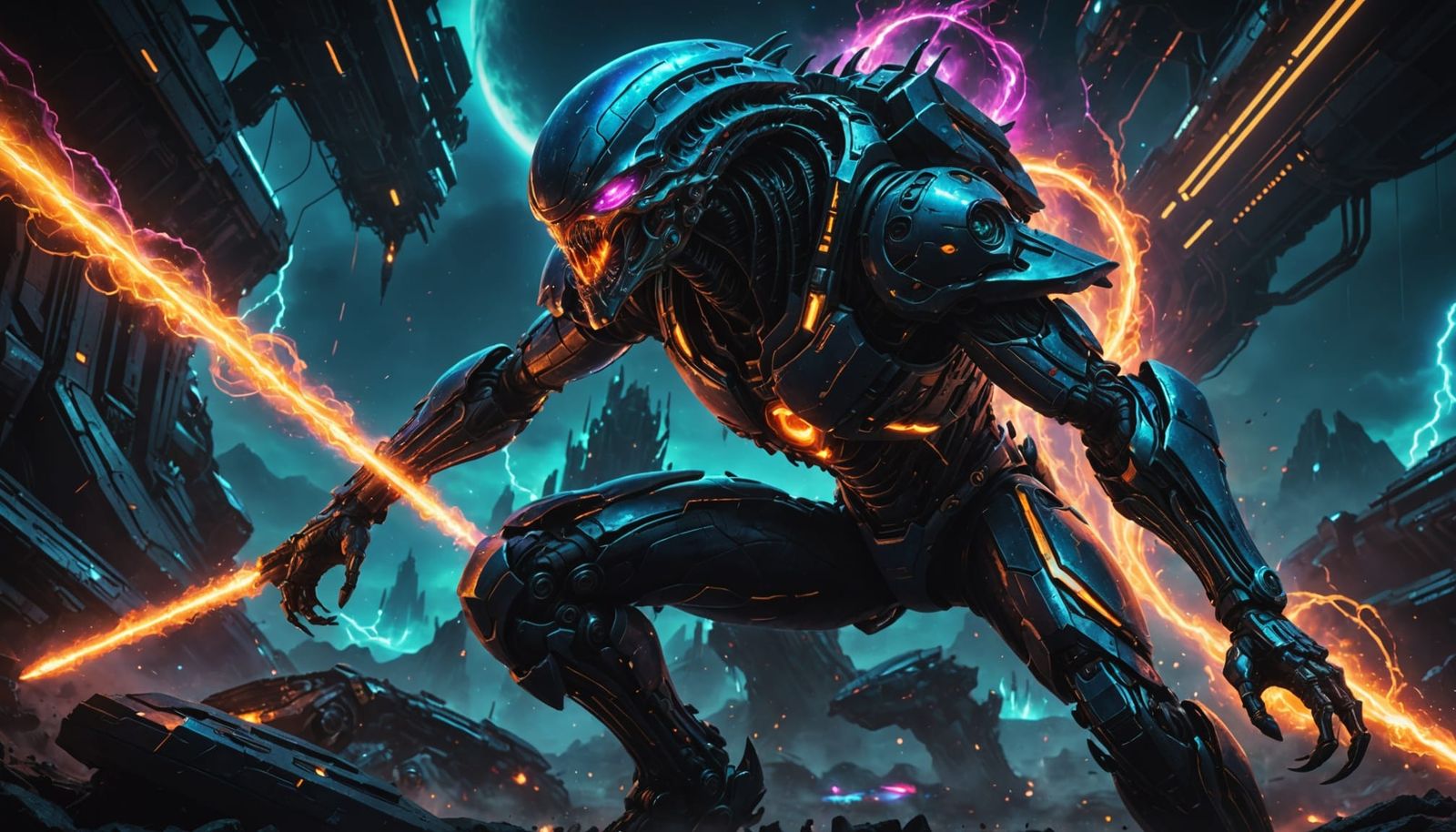 Alien Villain Unleashes Energy Blast in Digital Painting