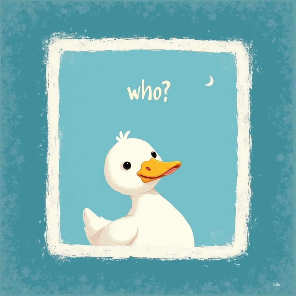 Quirky White Duck in Retro Lo-Fi Style