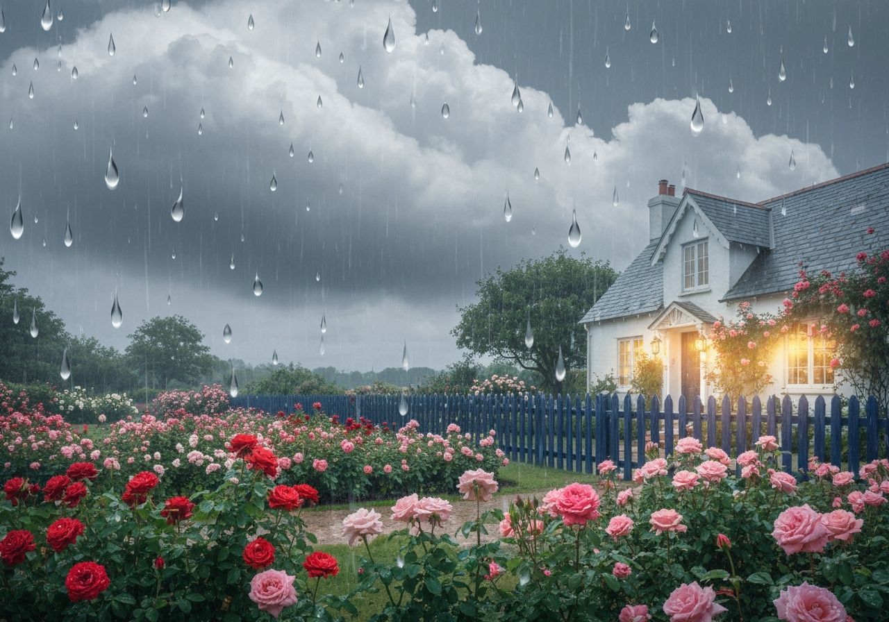 Sad Rainy Day at a Quaint Cottage House