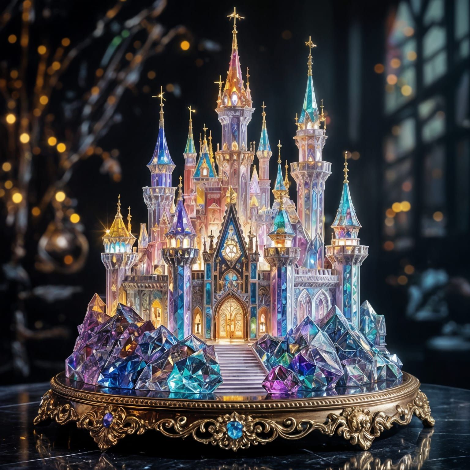 Fantasy Crystal Castle Display Piece in Impressionist Style