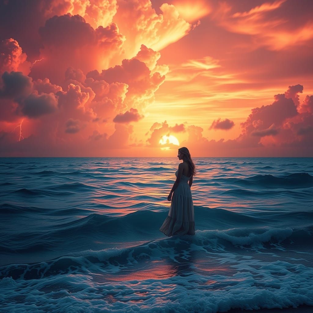 Woman at Ocean's Edge: Digital Matte Painting