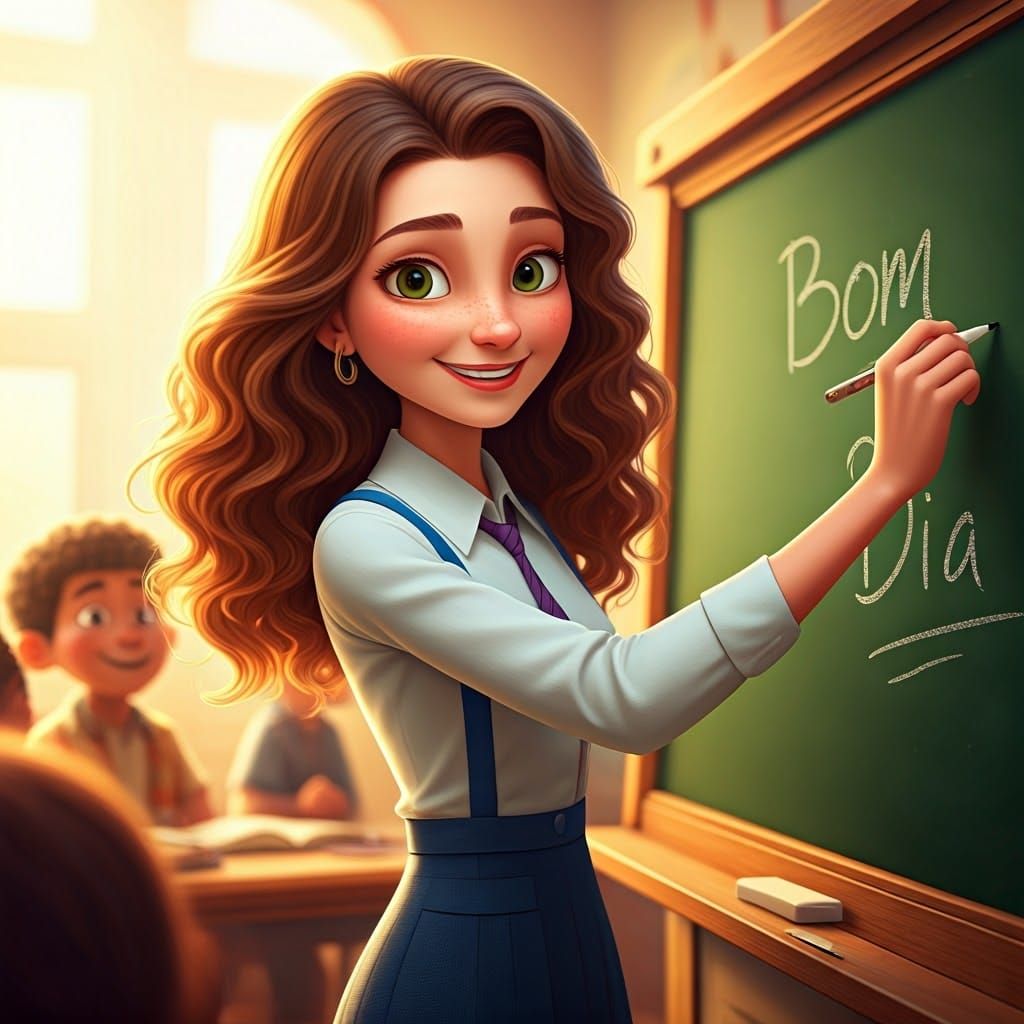 Jovial Teacher in Colorful Classroom: Pixar-Inspired 3D Rend...
