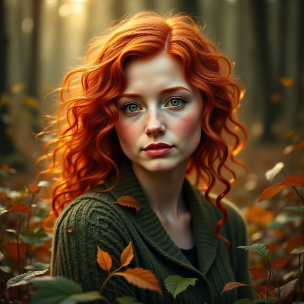 Ginger Woman Portrait in Whimsical Style