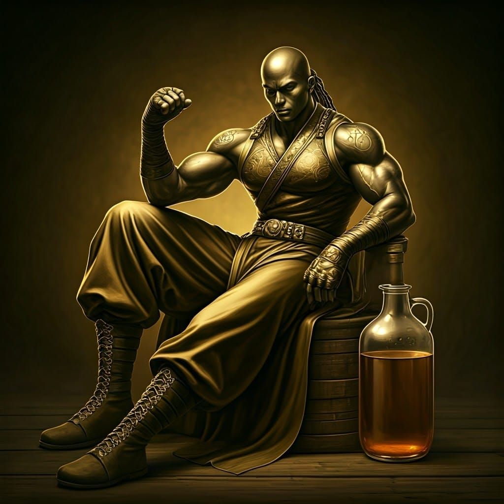 Monochromatic Fantasy Monk in Vibrant Gold and Emerald