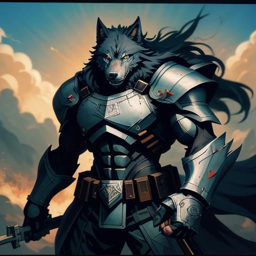 Anime Style Wolf Warrior with Machine Gun