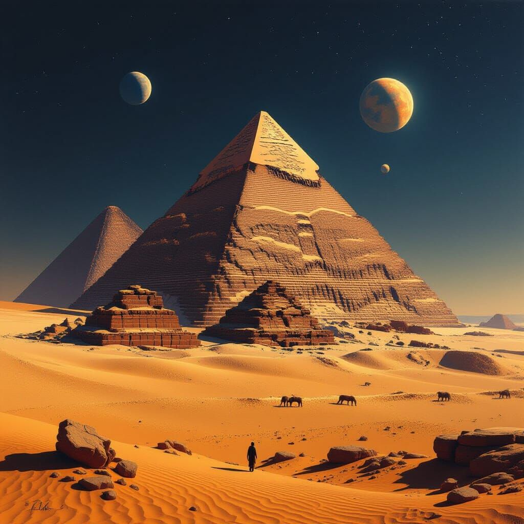 Surreal Pyramids in Arid Desert Landscape