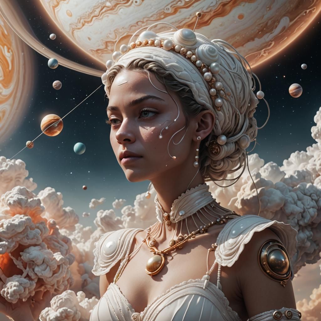 Alien Maid Stitches Jupiter: Hyper-Realistic Digital Art