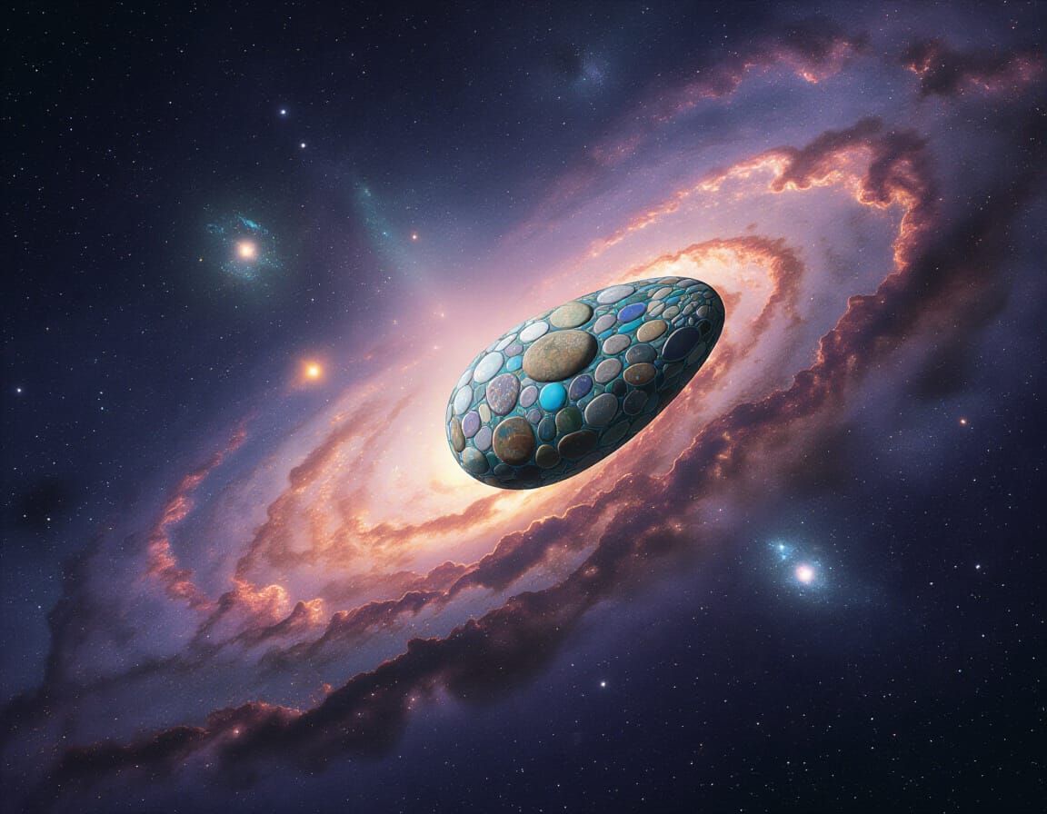 Pebble Art Spaceship in Nebula