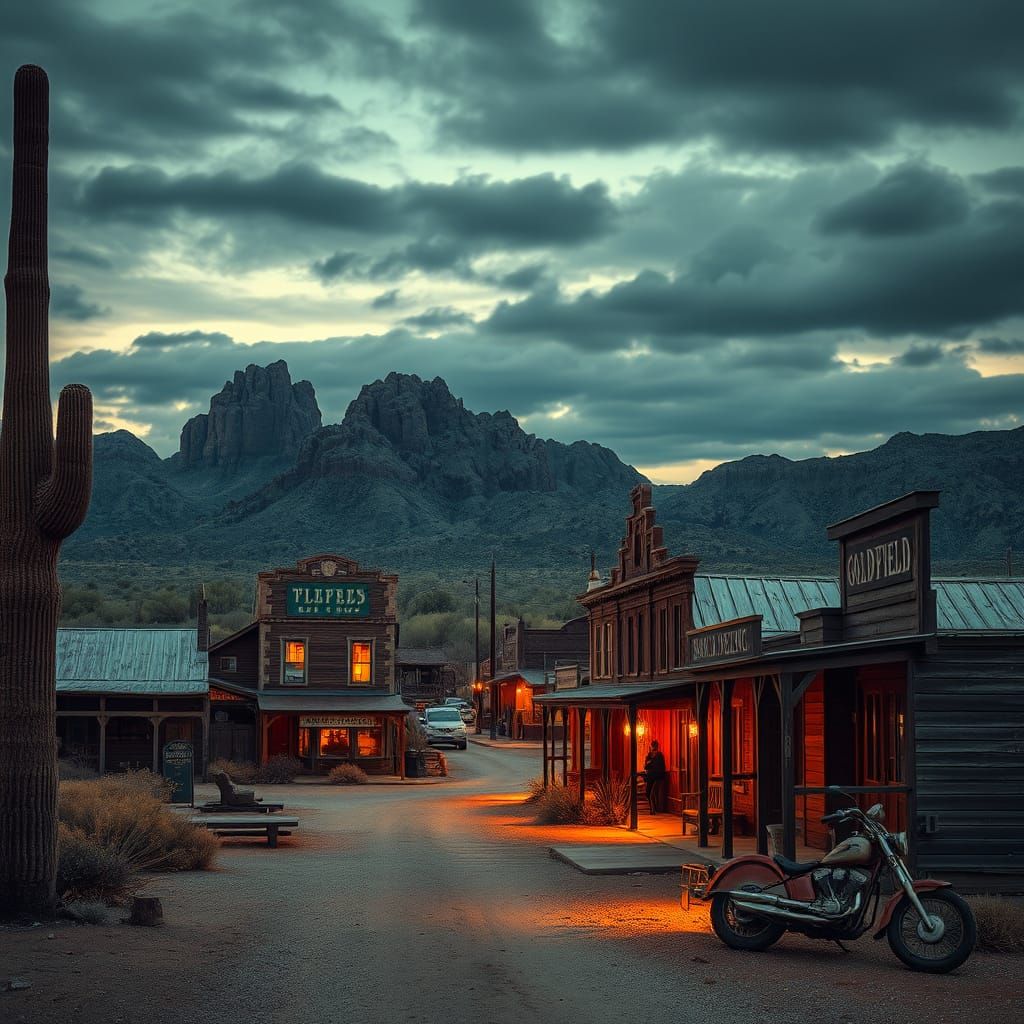 Aerial View of Abandoned Goldfield Town in Superstition Moun...