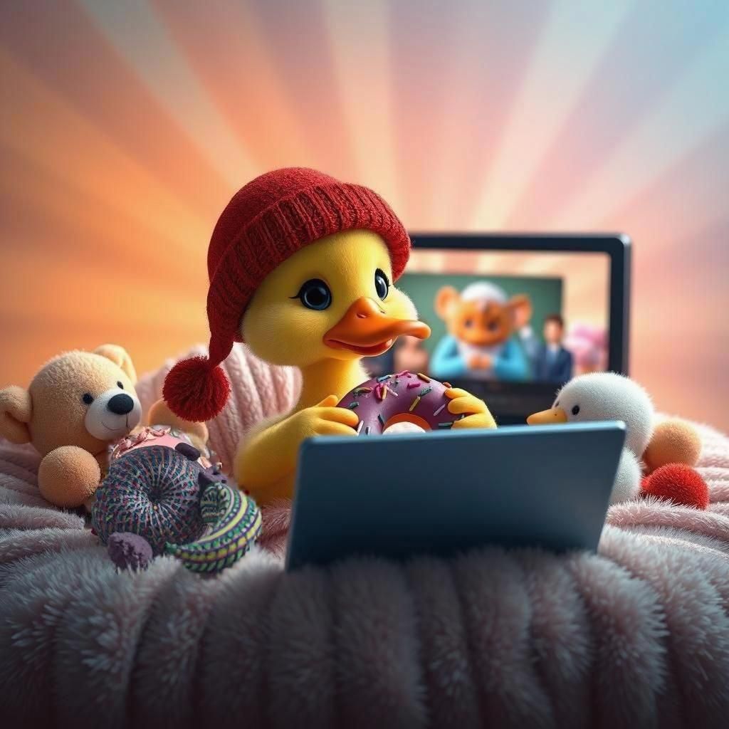 Duckling in Bed with Donut: 3D Digital Art