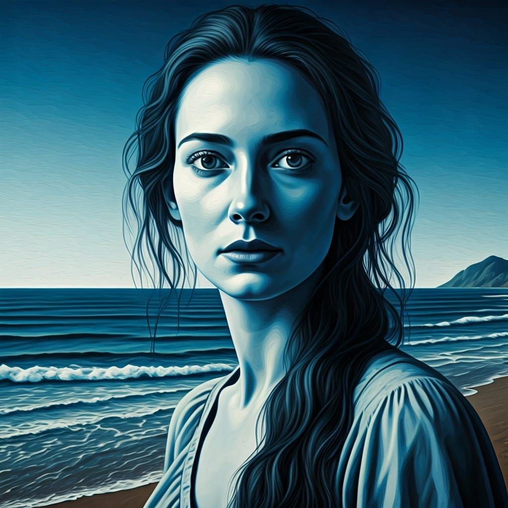 Dreamlike Ocean Portrait in Surrealist Style