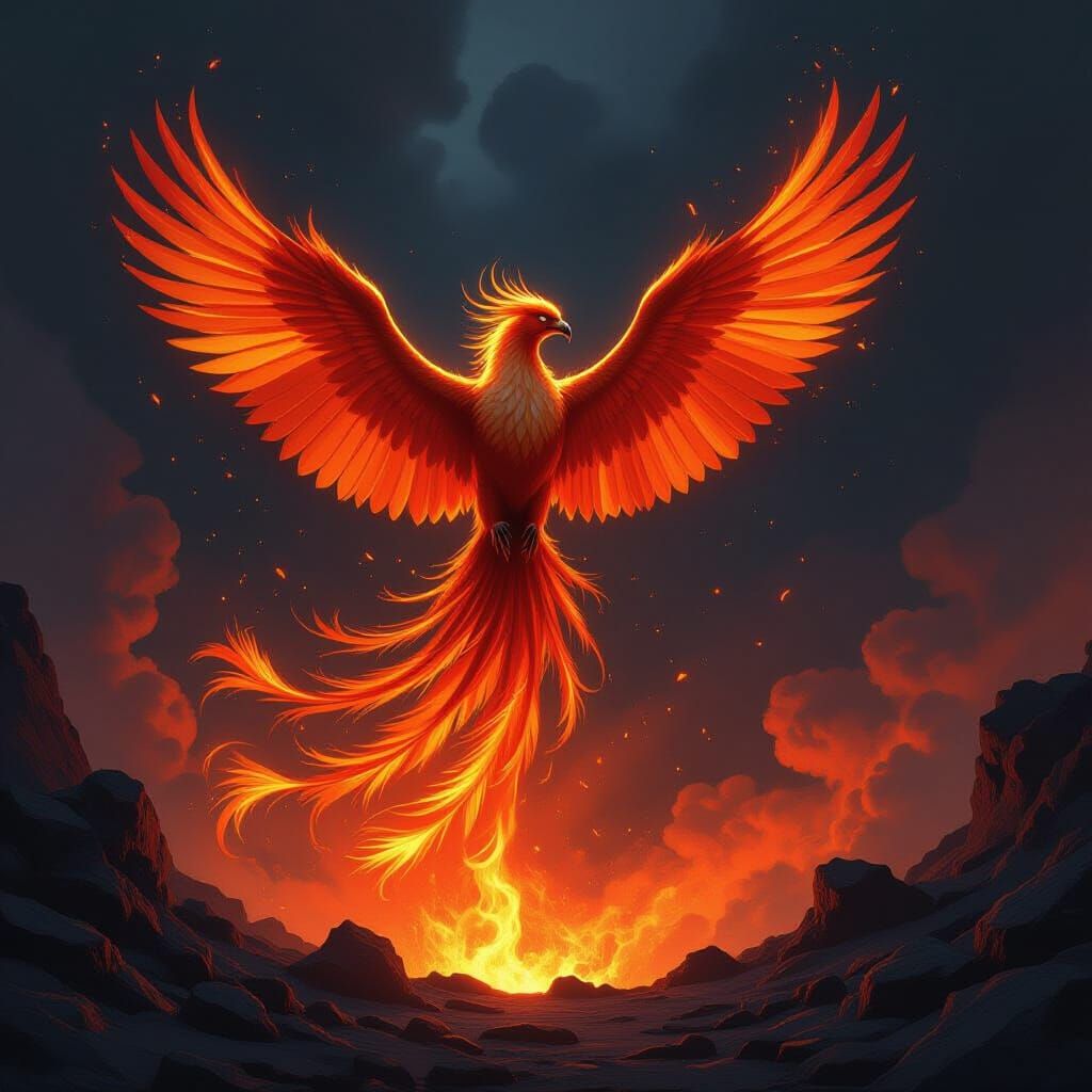 Majestic Phoenix Rises From Volcanic Caldera in Dramatic Sty...