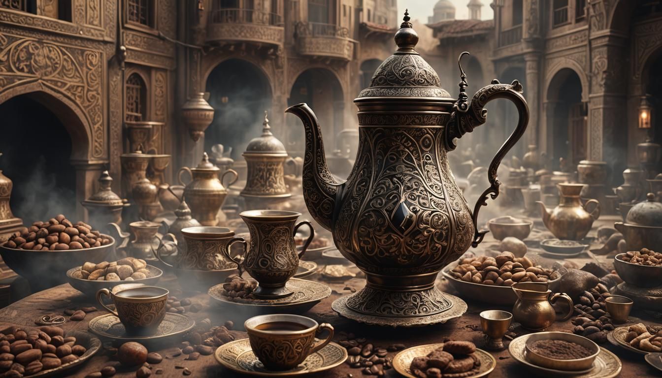Dramatic Turkish Coffee Pot Digital Painting