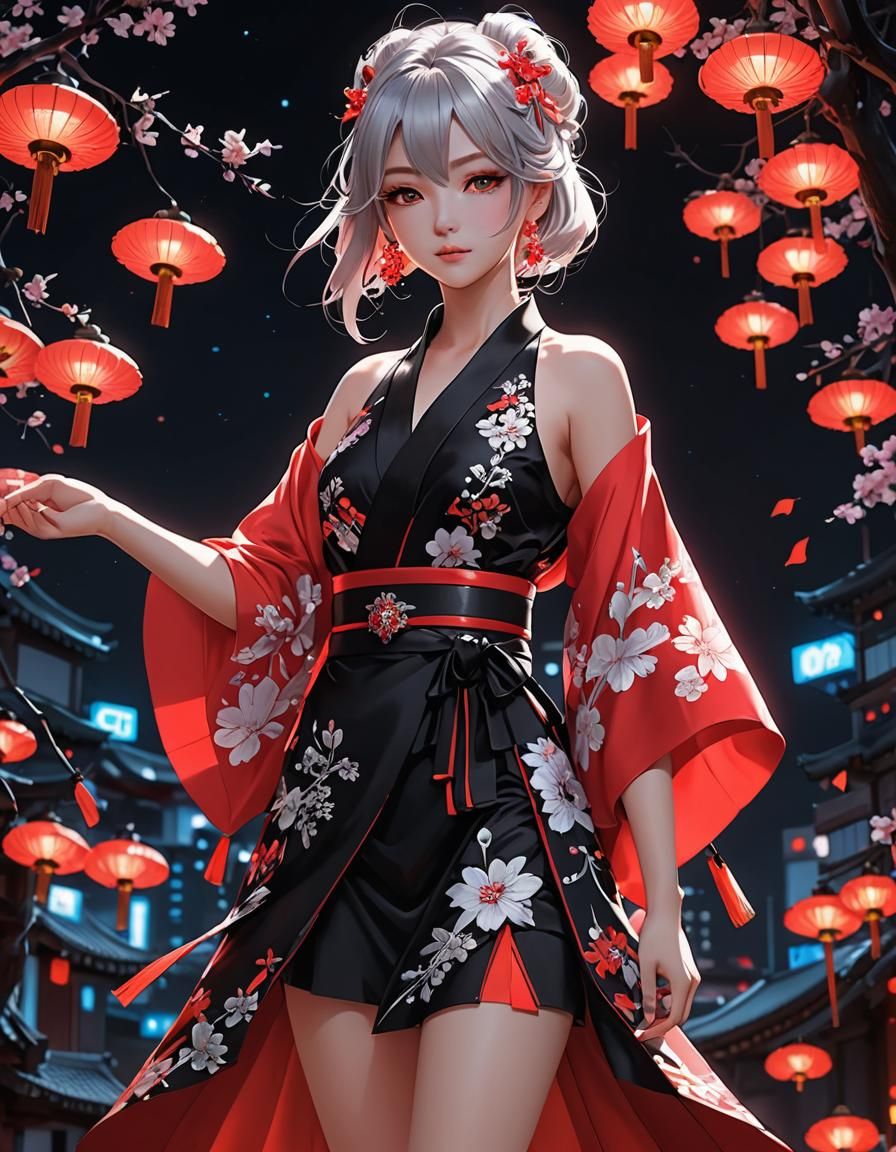 Neon Kimono in Anime Style, 3D Art