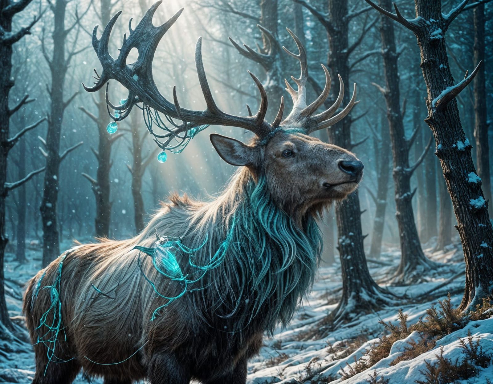 Majestic Bioluminescent Kirin in Winter Tundra