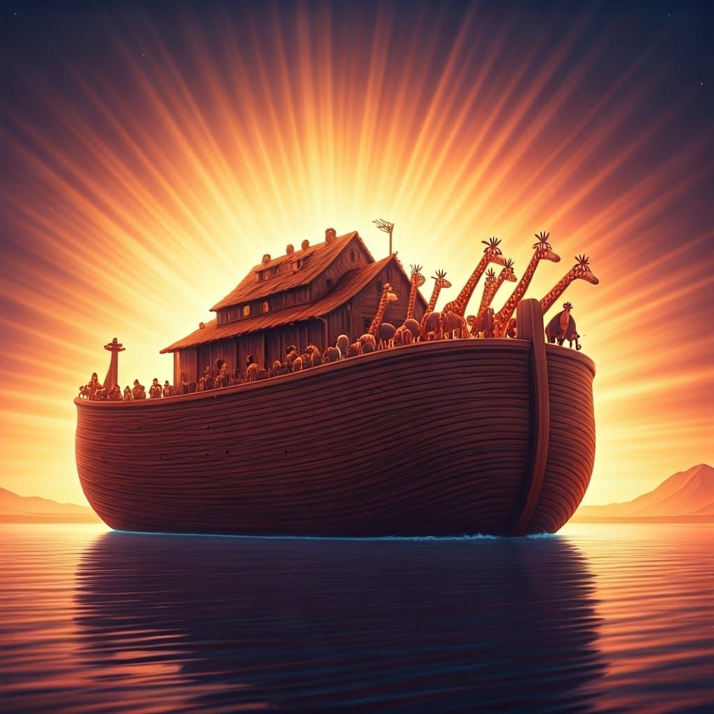 Noah's Ark Led by Washington in Desert: 3D Art