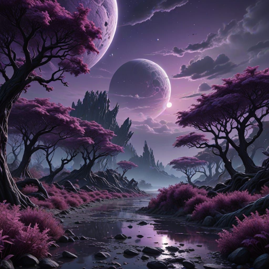 Surreal Alien Planet in Deep Fantasy Colors