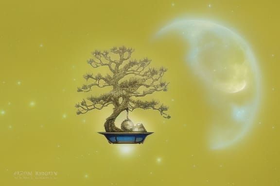 Nebulapunk Crystal Bonsai Village with Starry Sky