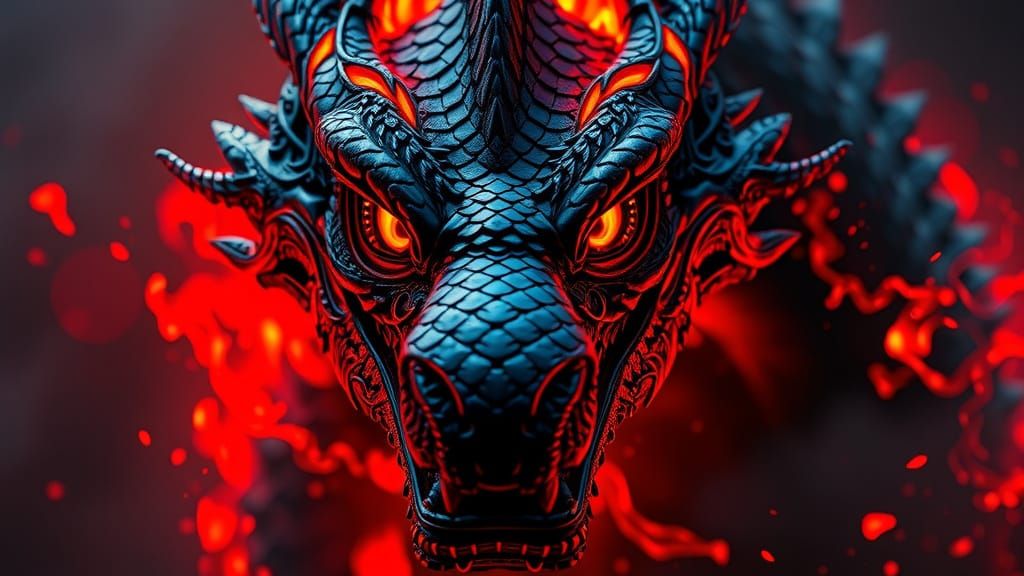 Dark Fantasy Dragon in Roaring Flames