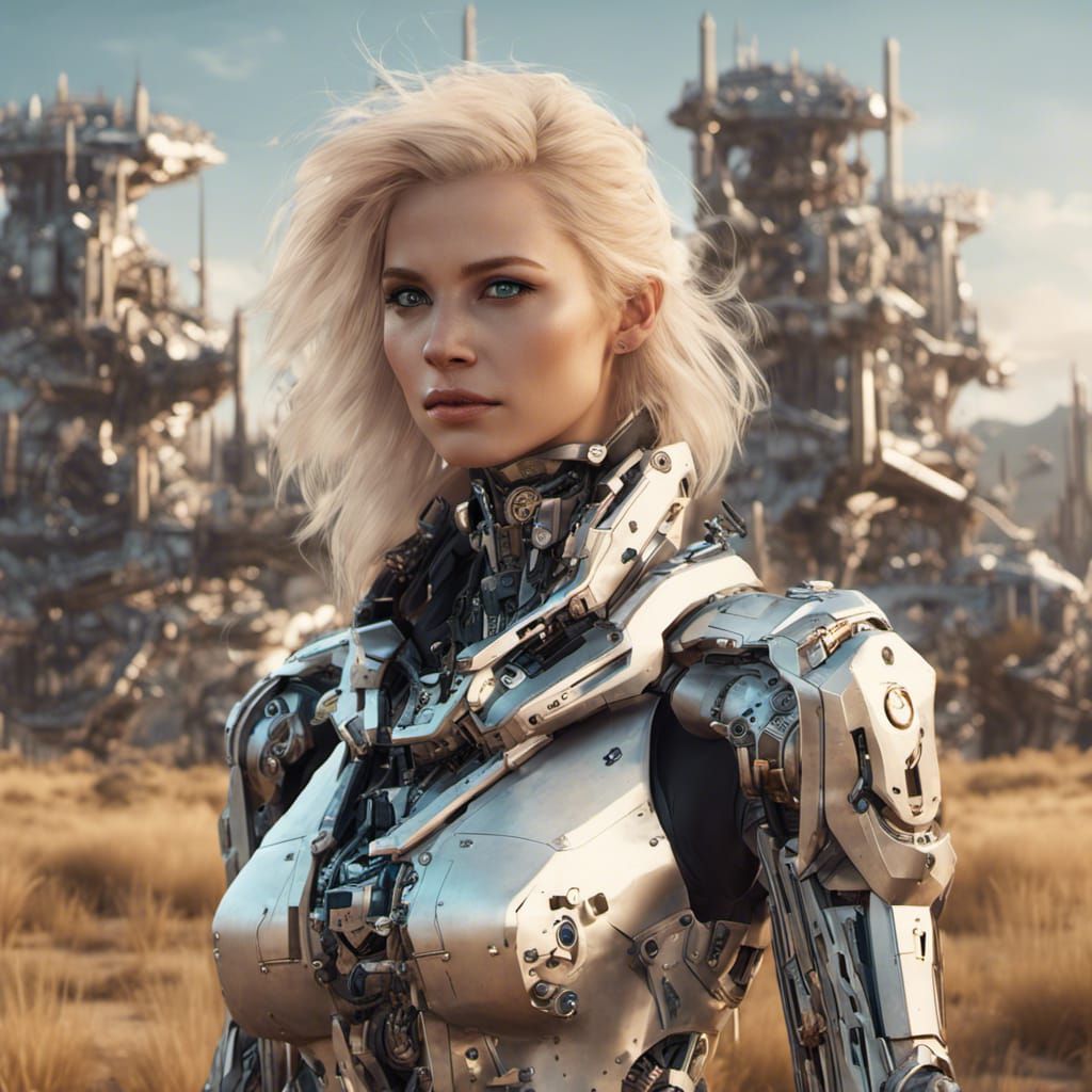 Fantasy Woman Scientist in Futuristic Cityscape