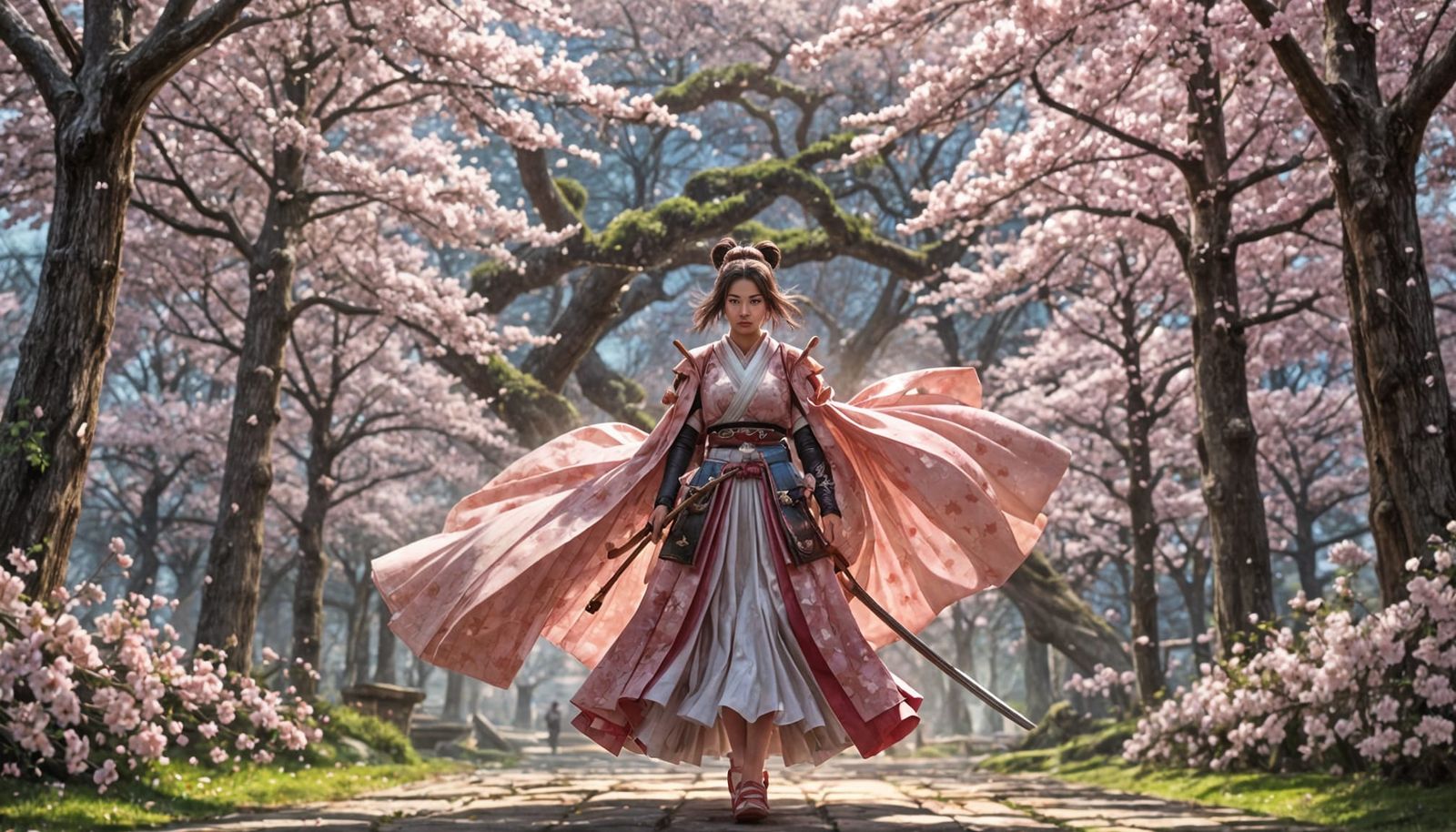 Cherry Blossom Samurai Woman in Anime Style