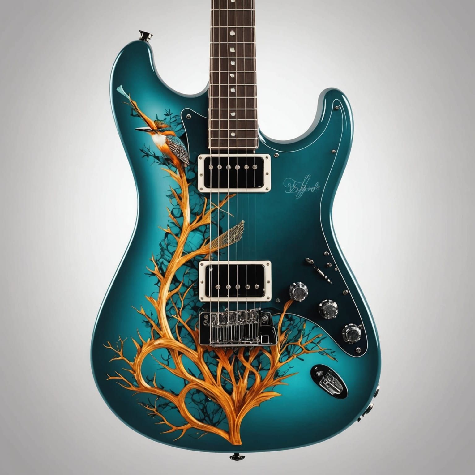 Hyperrealistic Double Exposure: Guitar, Kingfisher and Myrtl...