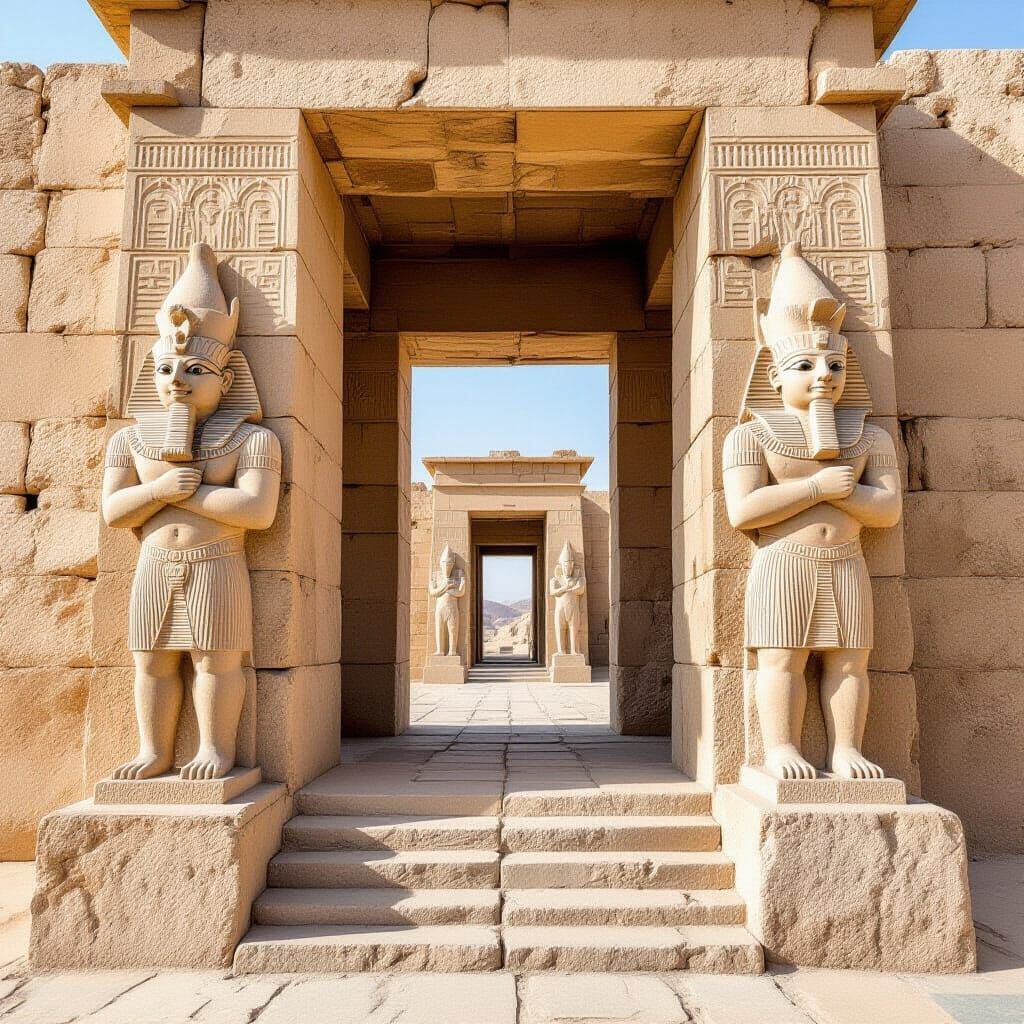 Assyrian Palace Entrance with Lamassu Statues