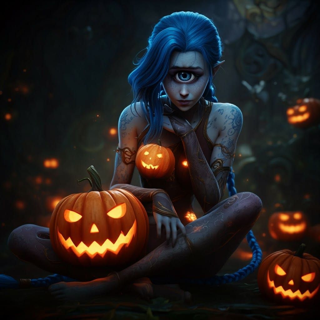 Blue-Haired Cyclops in Bioluminescent Pajamas: Fantasy Art