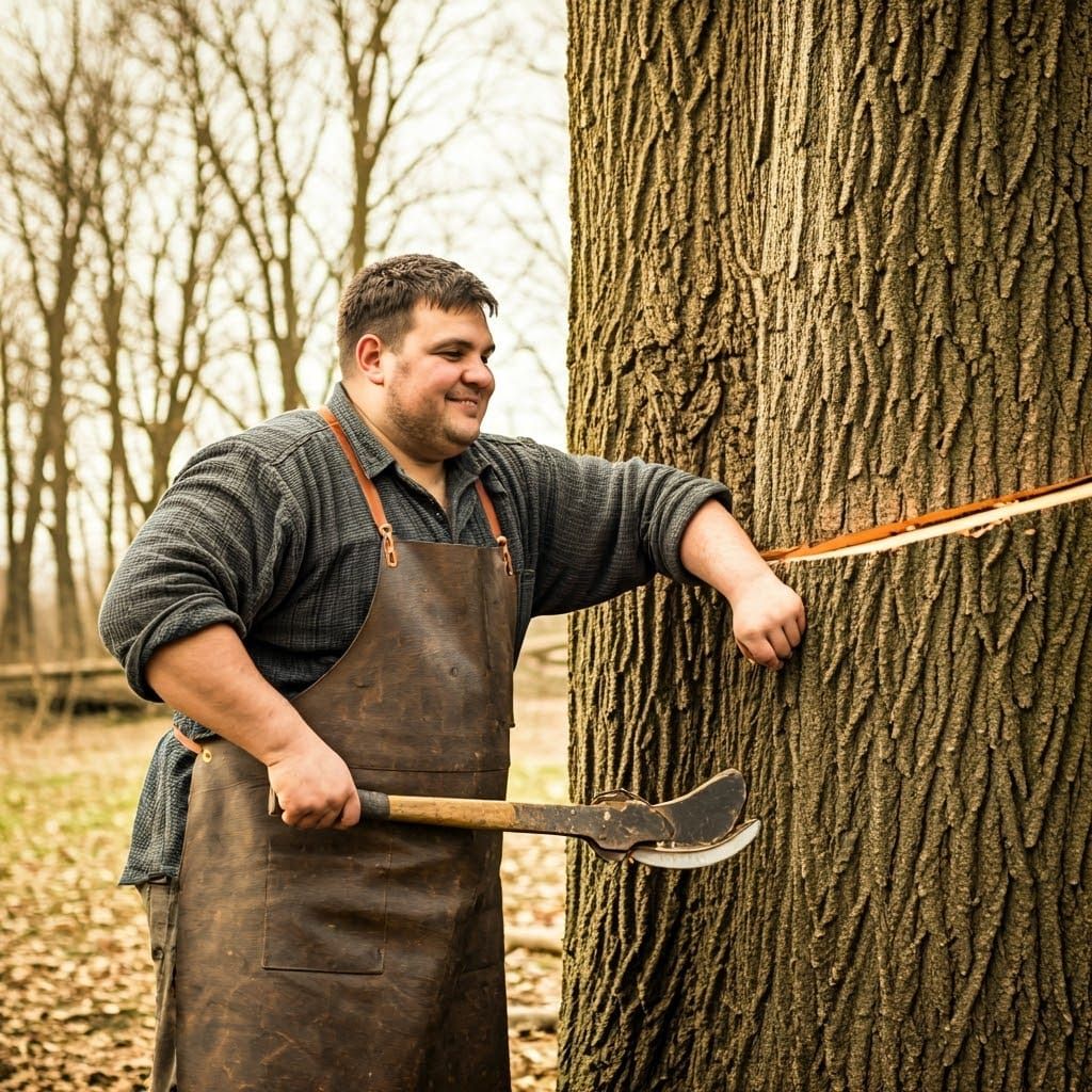 Stout Man Cutting Ancient Tree: Cinematic 35mm Film