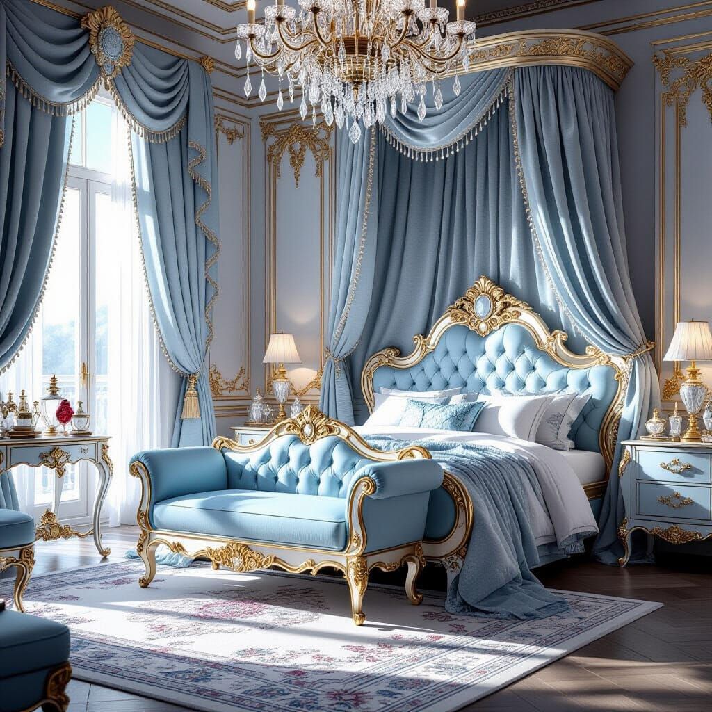 Opulent Royal Bedroom With Jeweled Grand Bed
