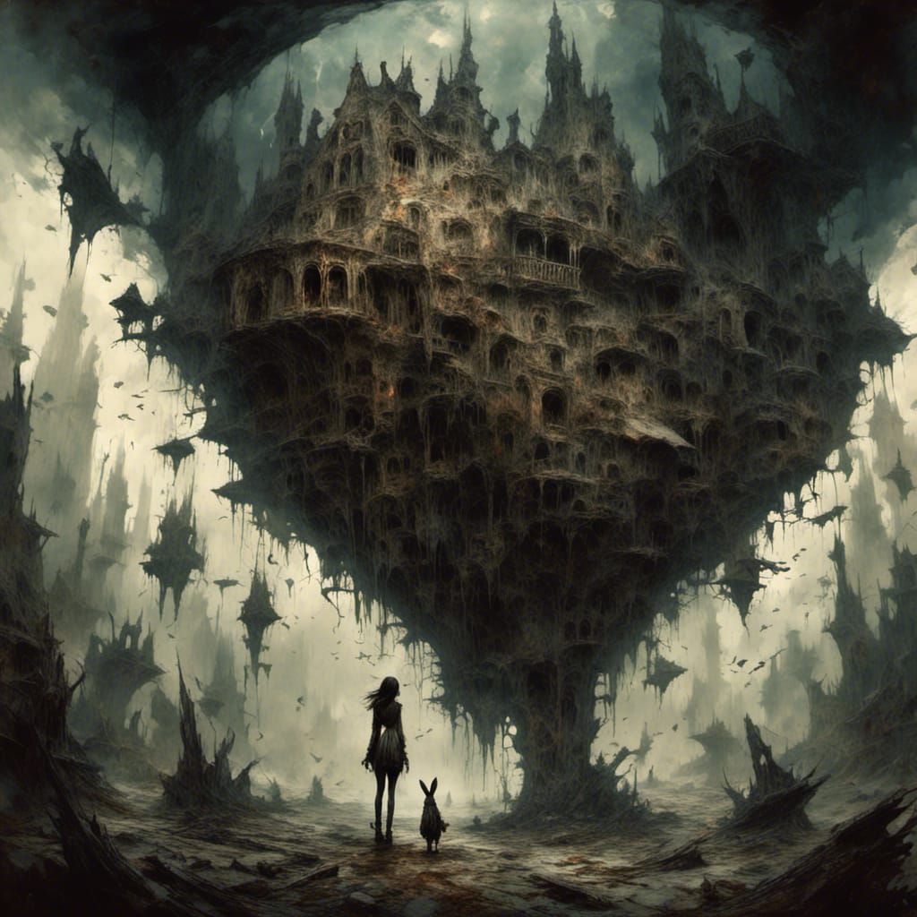 Macabre Fairytale Black Rabbit with Fisheye Lens