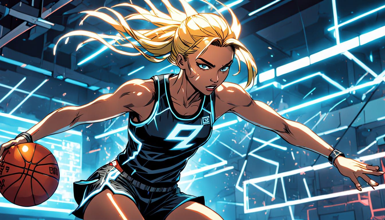 Norse Goddess Slam-Dunks in Frank Miller Style