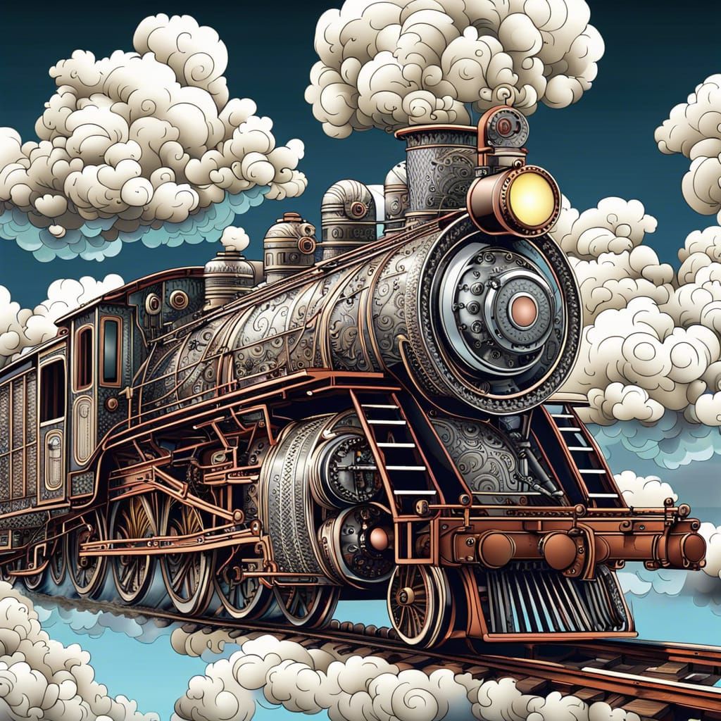 Steam Locomotive Speeds Across Cloudy Sky