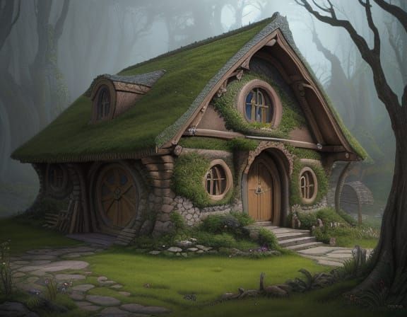 Fantasy Hobbit Home in Earthy Mound, Intricately Detailed Ar...