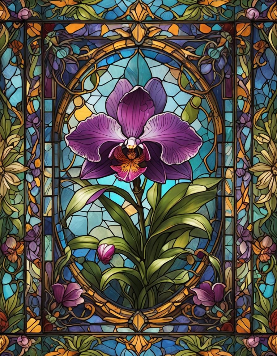 Vibrant Orchid Stained Glass in Detailed Matte Painting