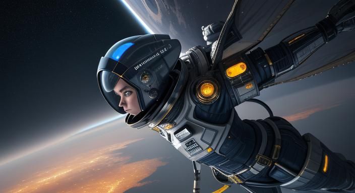 Astronaut Girls Ride Dragon Over Moon Cityscape