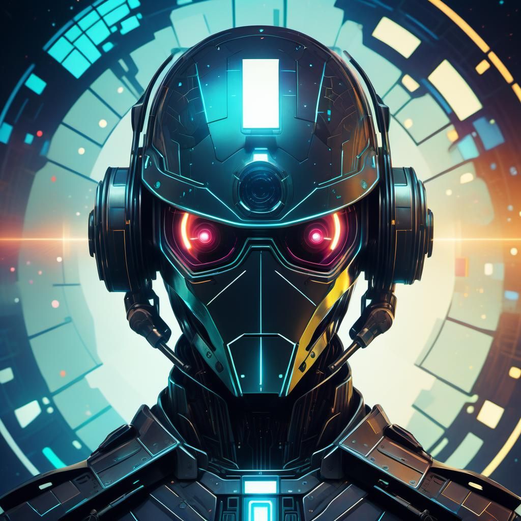 Cyberpunk Knight in Art Nouveau Style