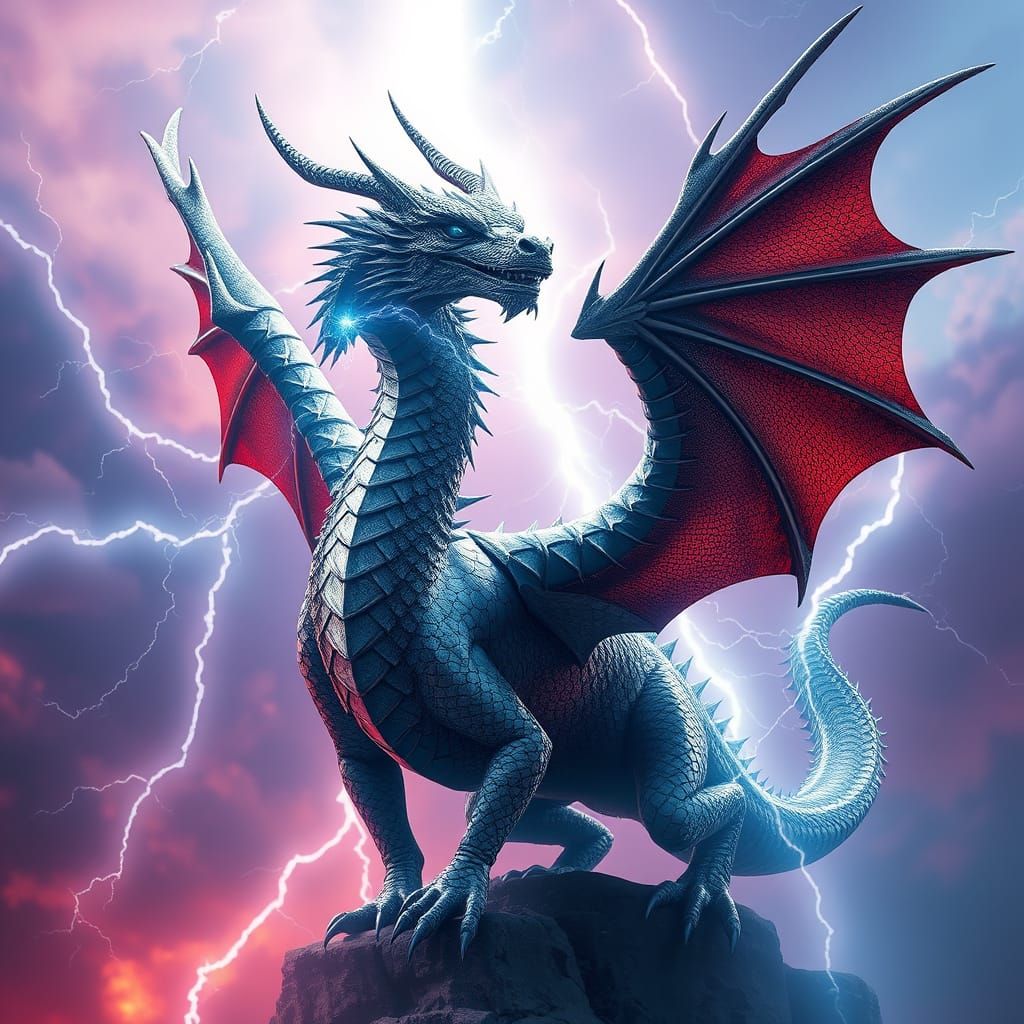 Fantasy Lightning Dragon in Dynamic Steel Scale Armor