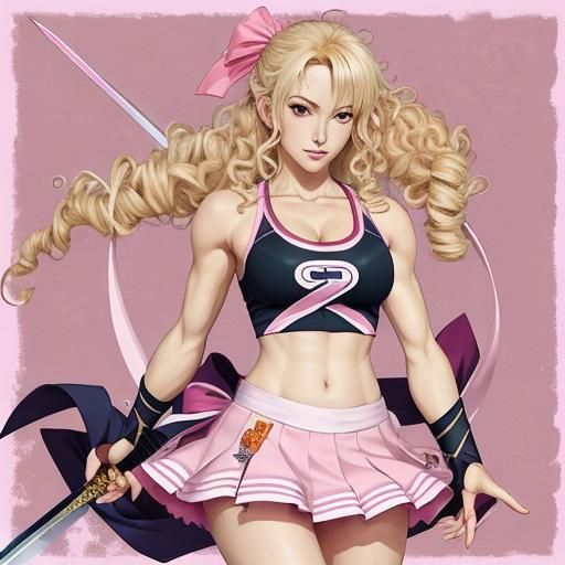 Cheerleader Ninja with Sword in Anime Style