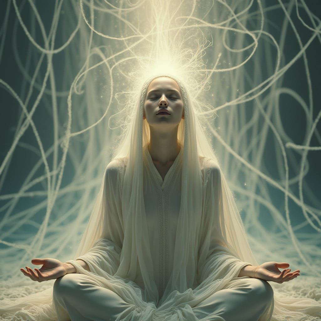 Ethereal Being Connects with Celestial Energies in a Futuris...