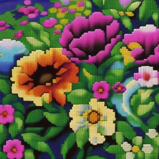Detailed Rainbow Pixel Art Cross-Stitch Pattern