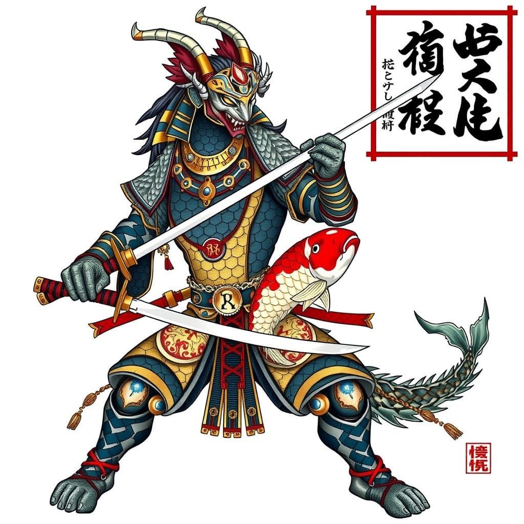 Egyptian Samurai Anubis in Koi-Scale Armor