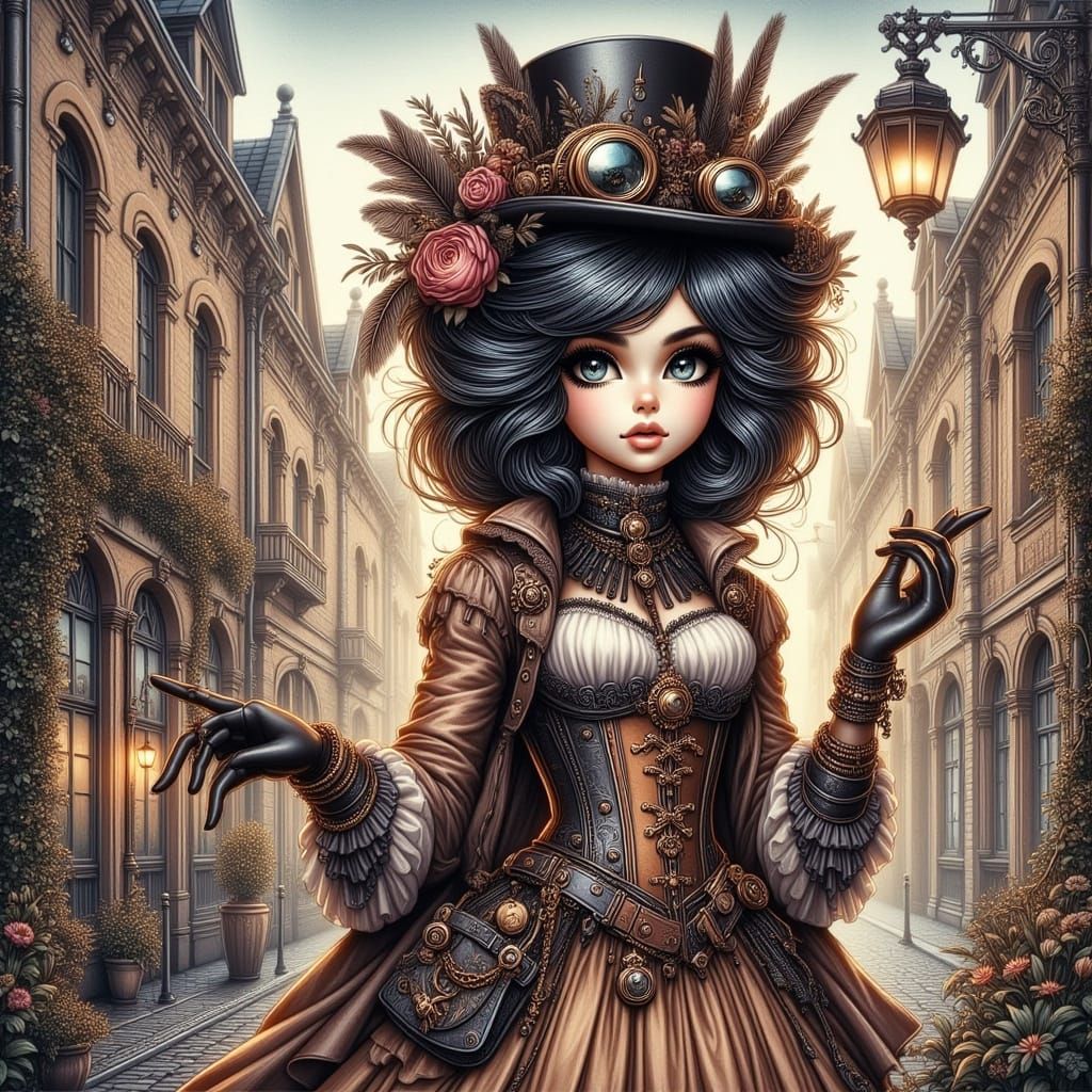 Adorable Steampunk Kitten in Magical Garden